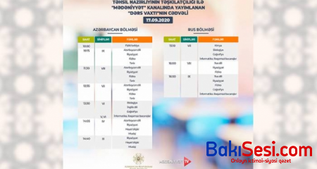 "Dərs vaxtı"nın sabaha olan cədvəli