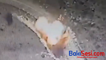 Laçın-Şuşa yolunda düşmən tankının “Harop”la məhv edilmə anı - VİDEO