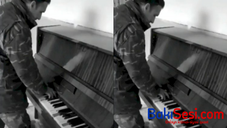 Əsgərimiz dağıntılar arasında piano ifa etdi - Video