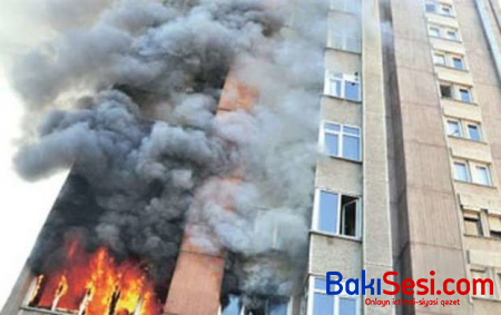 Bakıda doqquzmərtəbəli binada yanğın olub