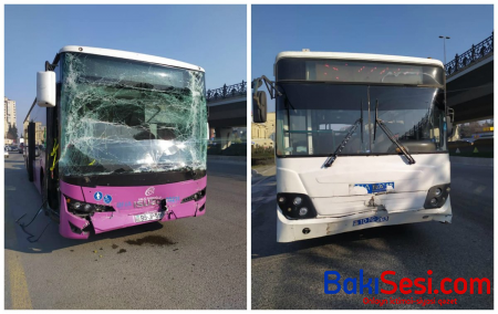 Bakıda iki sərnişin avtobusu toqquşdu
