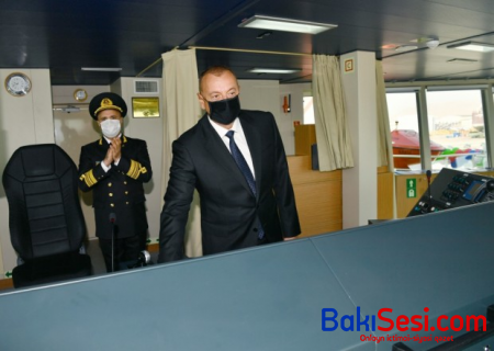 İlham Əliyev “Kəlbəcər” tankerinin istismara verilməsi mərasimində - FOTOLAR