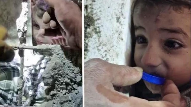 Dağıntılar altında olan azyaşlıya qapaqdan su içirdilər