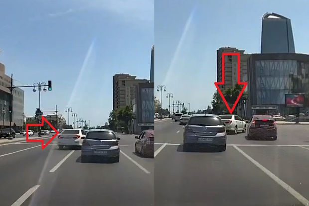 Bakıda “Toyota” sürücüsündən beşinci zolaqdan birinci zolağa “cəsarətli” manevr