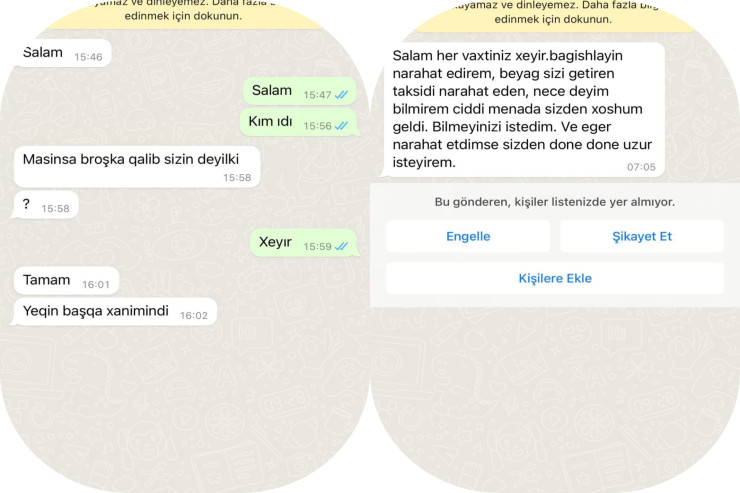 Bəzi taksi sürücülərinin xanım sərnişinlərə yazdığı qeyri-etik MESAJLAR